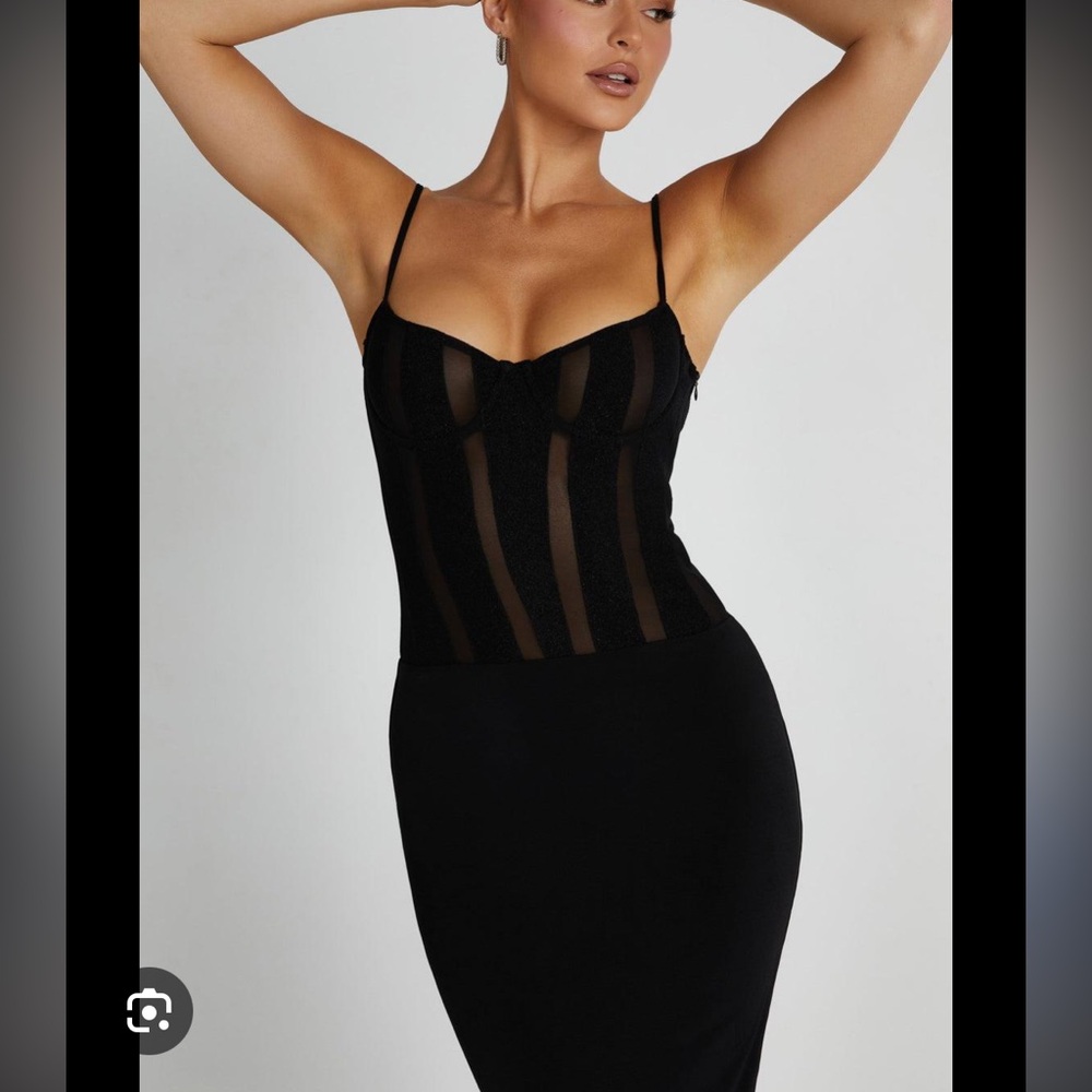 Meshki Black Maxi Dress with Sheer Panels